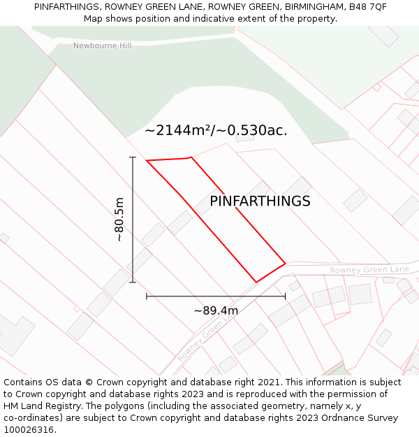 PINFARTHINGS, ROWNEY GREEN LANE, ROWNEY GREEN, BIRMINGHAM, B48 7QF: Plot and title map