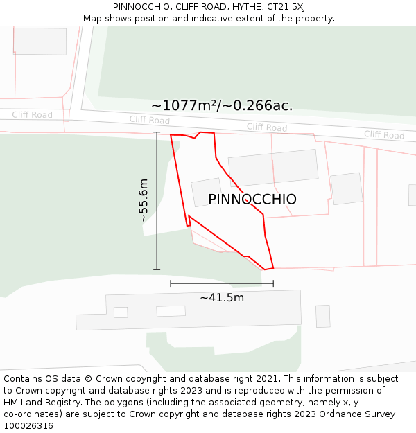 PINNOCCHIO, CLIFF ROAD, HYTHE, CT21 5XJ: Plot and title map