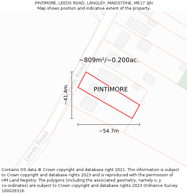 PINTIMORE, LEEDS ROAD, LANGLEY, MAIDSTONE, ME17 3JN: Plot and title map