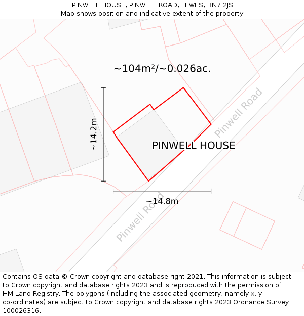 PINWELL HOUSE, PINWELL ROAD, LEWES, BN7 2JS: Plot and title map