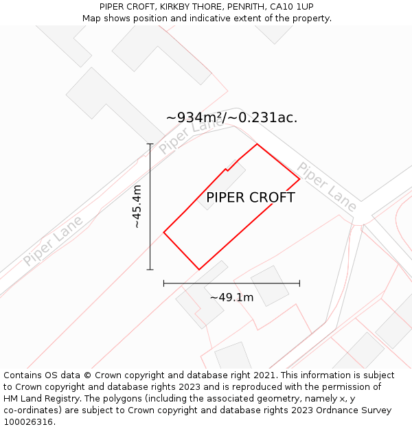 PIPER CROFT, KIRKBY THORE, PENRITH, CA10 1UP: Plot and title map