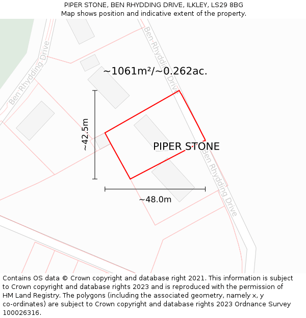 PIPER STONE, BEN RHYDDING DRIVE, ILKLEY, LS29 8BG: Plot and title map