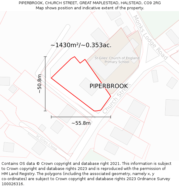 PIPERBROOK, CHURCH STREET, GREAT MAPLESTEAD, HALSTEAD, CO9 2RG: Plot and title map