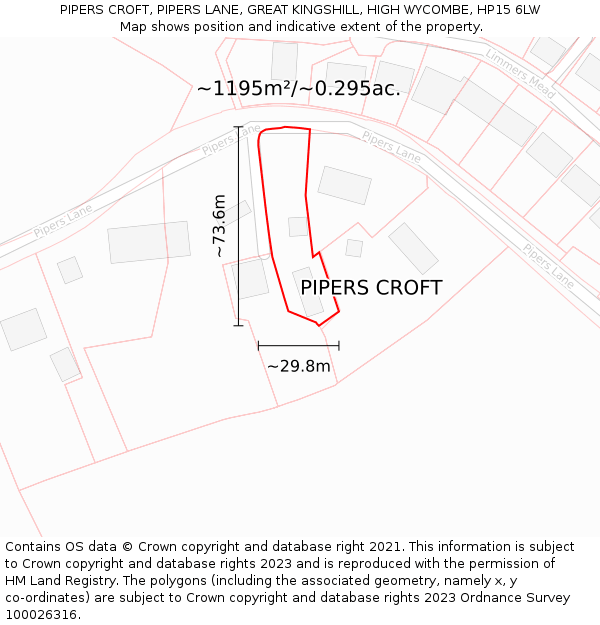 PIPERS CROFT, PIPERS LANE, GREAT KINGSHILL, HIGH WYCOMBE, HP15 6LW: Plot and title map