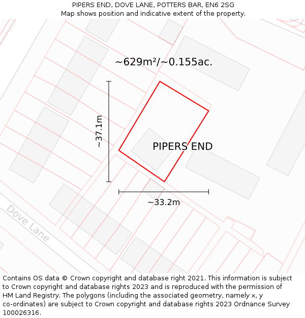 PIPERS END, DOVE LANE, POTTERS BAR, EN6 2SG: Plot and title map