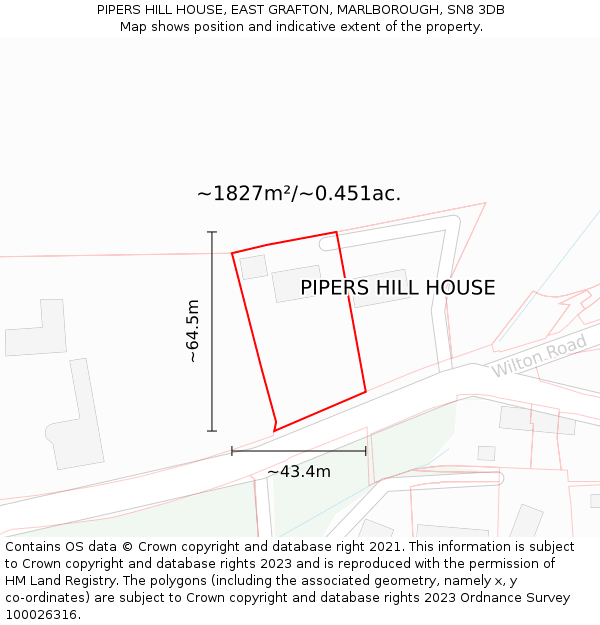 PIPERS HILL HOUSE, EAST GRAFTON, MARLBOROUGH, SN8 3DB: Plot and title map