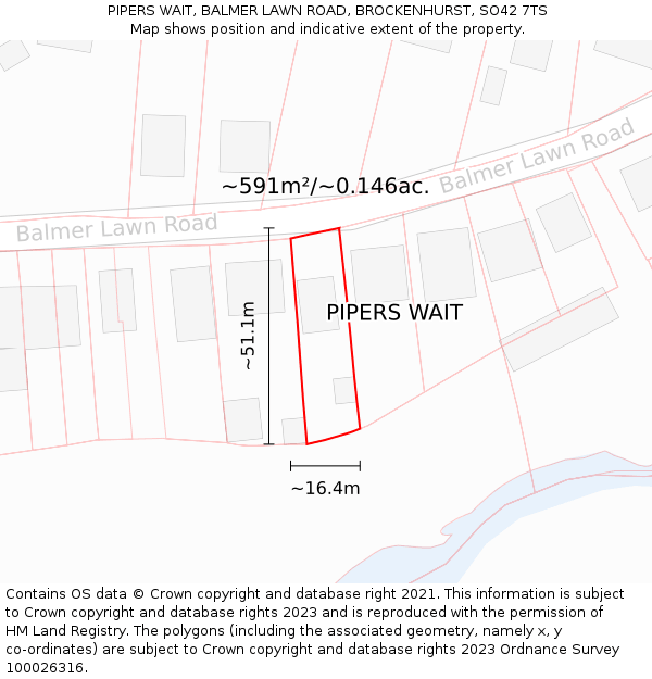 PIPERS WAIT, BALMER LAWN ROAD, BROCKENHURST, SO42 7TS: Plot and title map
