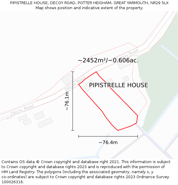 PIPISTRELLE HOUSE, DECOY ROAD, POTTER HEIGHAM, GREAT YARMOUTH, NR29 5LX: Plot and title map