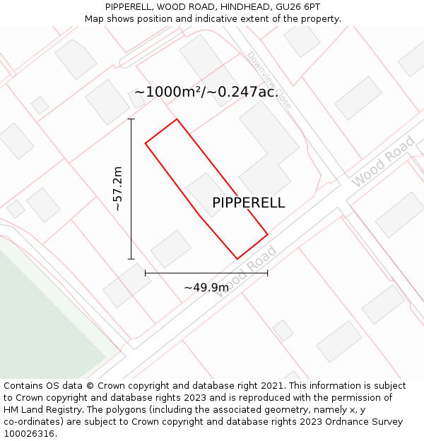 PIPPERELL, WOOD ROAD, HINDHEAD, GU26 6PT: Plot and title map