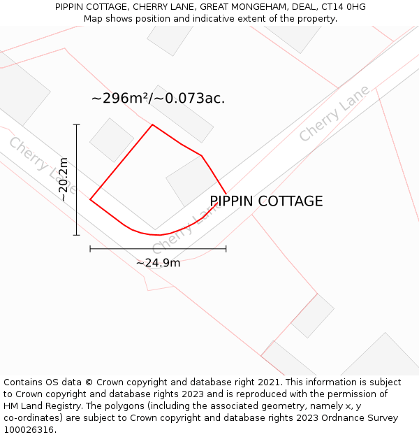 PIPPIN COTTAGE, CHERRY LANE, GREAT MONGEHAM, DEAL, CT14 0HG: Plot and title map