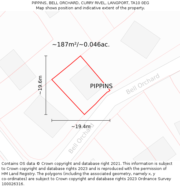 PIPPINS, BELL ORCHARD, CURRY RIVEL, LANGPORT, TA10 0EG: Plot and title map