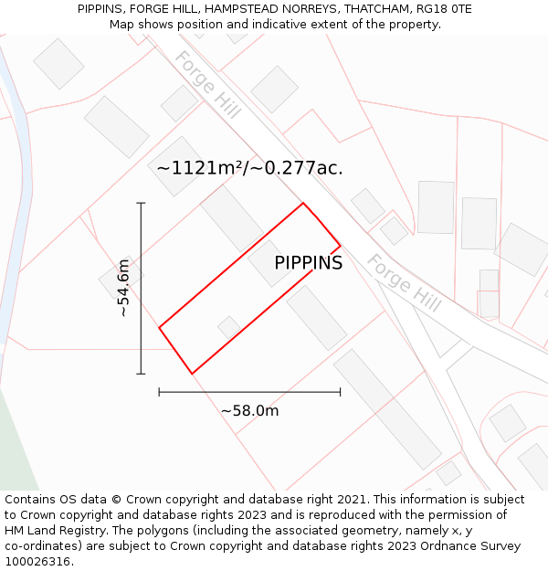PIPPINS, FORGE HILL, HAMPSTEAD NORREYS, THATCHAM, RG18 0TE: Plot and title map