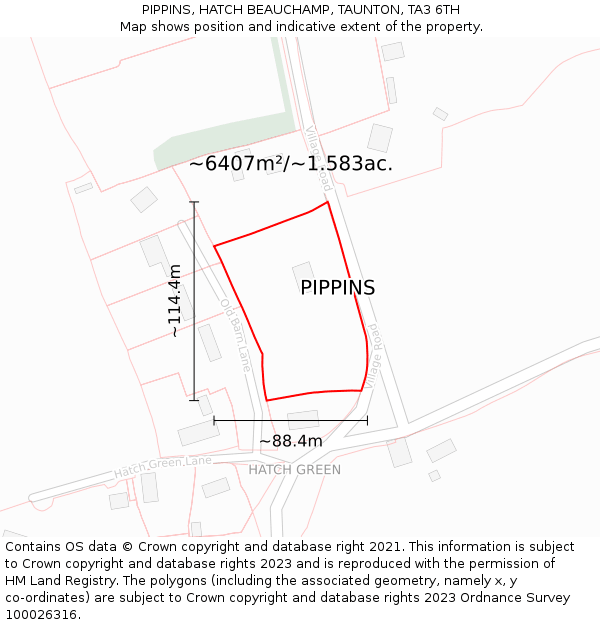 PIPPINS, HATCH BEAUCHAMP, TAUNTON, TA3 6TH: Plot and title map