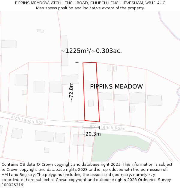 PIPPINS MEADOW, ATCH LENCH ROAD, CHURCH LENCH, EVESHAM, WR11 4UG: Plot and title map