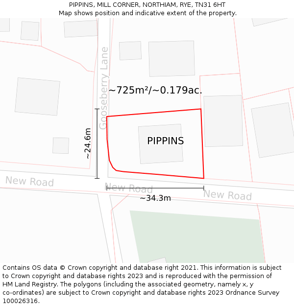 PIPPINS, MILL CORNER, NORTHIAM, RYE, TN31 6HT: Plot and title map