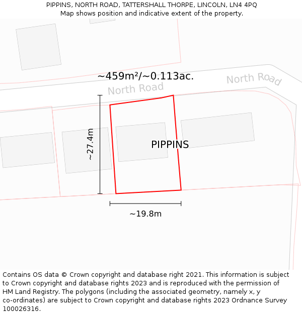 PIPPINS, NORTH ROAD, TATTERSHALL THORPE, LINCOLN, LN4 4PQ: Plot and title map