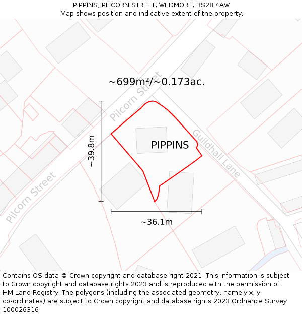 PIPPINS, PILCORN STREET, WEDMORE, BS28 4AW: Plot and title map