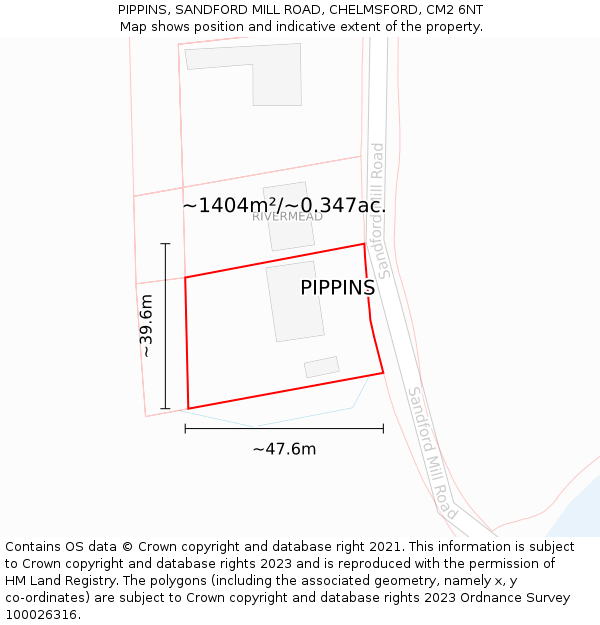 PIPPINS, SANDFORD MILL ROAD, CHELMSFORD, CM2 6NT: Plot and title map