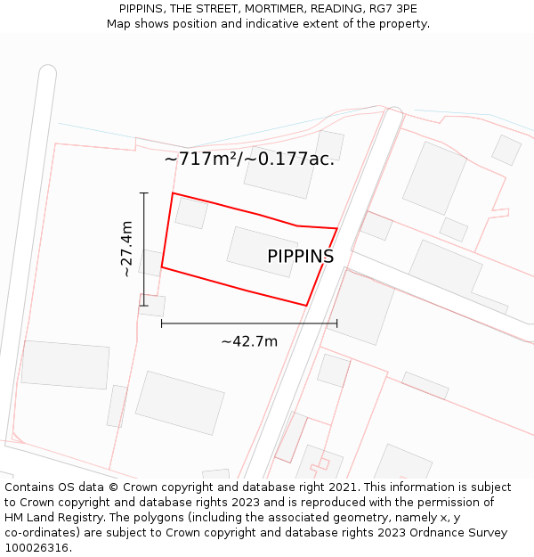 PIPPINS, THE STREET, MORTIMER, READING, RG7 3PE: Plot and title map