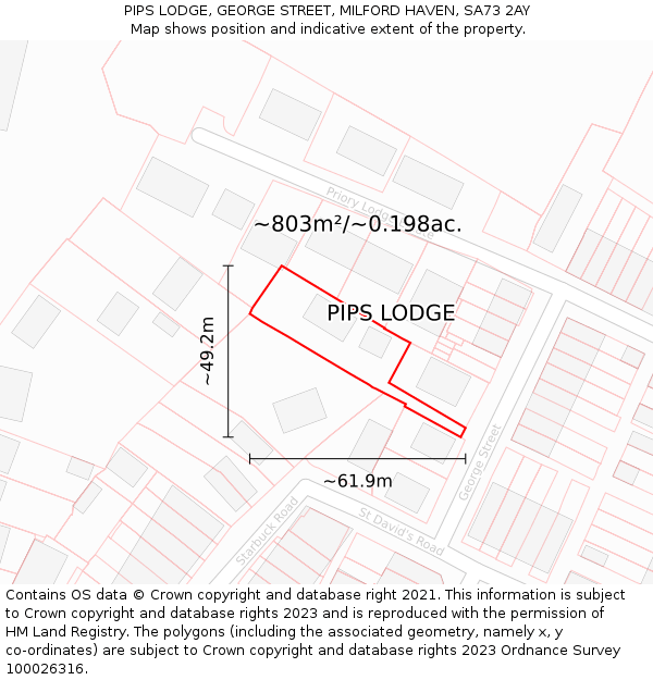 PIPS LODGE, GEORGE STREET, MILFORD HAVEN, SA73 2AY: Plot and title map