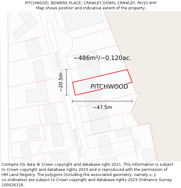 PITCHWOOD, BOWERS PLACE, CRAWLEY DOWN, CRAWLEY, RH10 4HY: Plot and title map