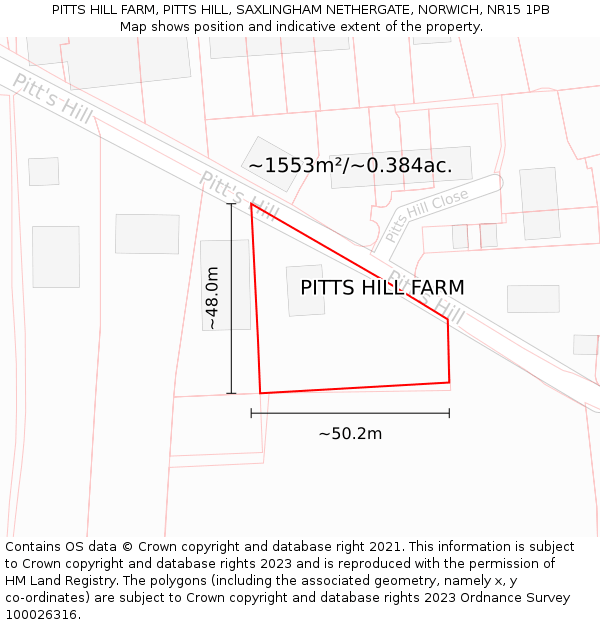 PITTS HILL FARM, PITTS HILL, SAXLINGHAM NETHERGATE, NORWICH, NR15 1PB: Plot and title map