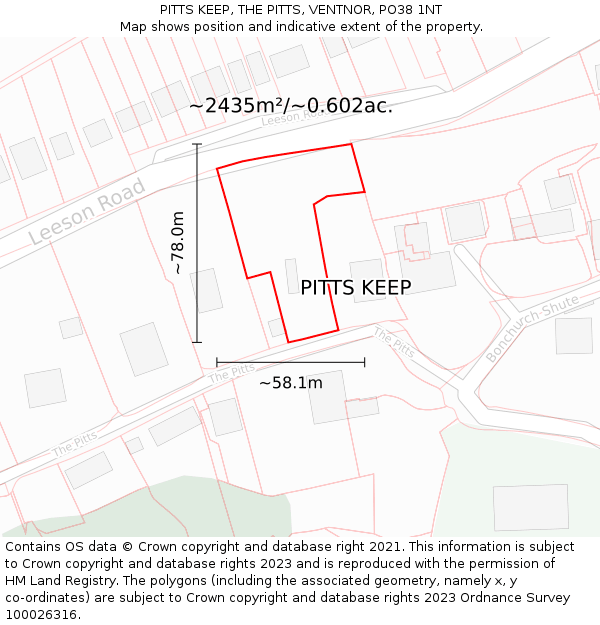 PITTS KEEP, THE PITTS, VENTNOR, PO38 1NT: Plot and title map