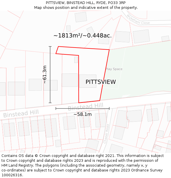 PITTSVIEW, BINSTEAD HILL, RYDE, PO33 3RP: Plot and title map