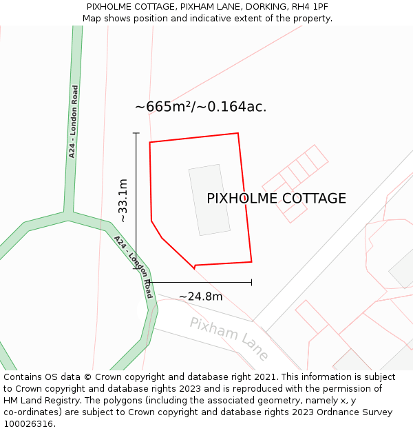 PIXHOLME COTTAGE, PIXHAM LANE, DORKING, RH4 1PF: Plot and title map