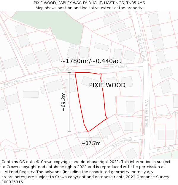 PIXIE WOOD, FARLEY WAY, FAIRLIGHT, HASTINGS, TN35 4AS: Plot and title map