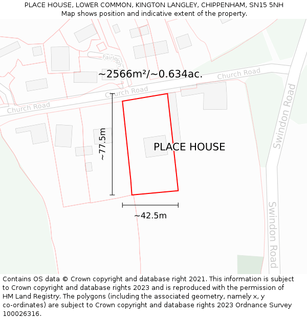 PLACE HOUSE, LOWER COMMON, KINGTON LANGLEY, CHIPPENHAM, SN15 5NH: Plot and title map