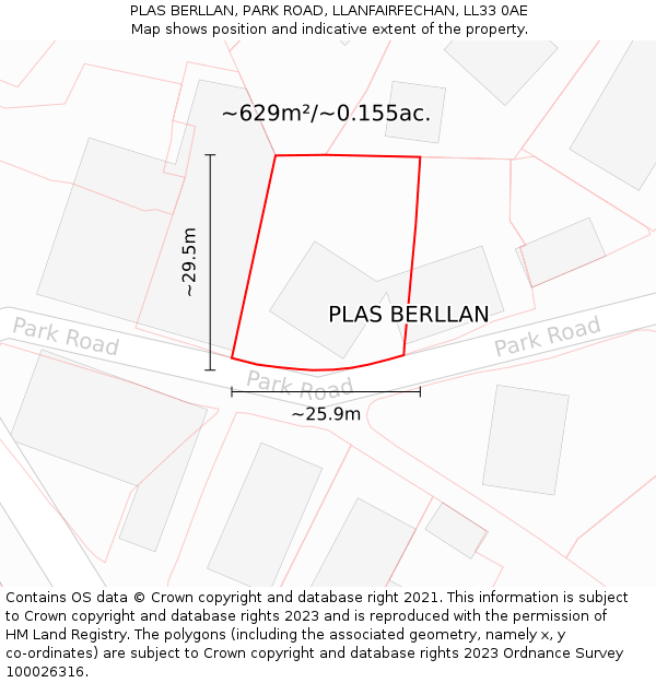 PLAS BERLLAN, PARK ROAD, LLANFAIRFECHAN, LL33 0AE: Plot and title map