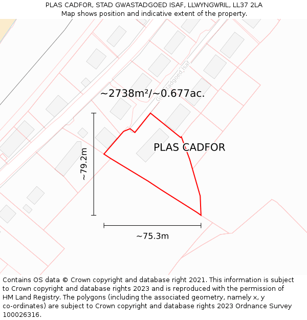 PLAS CADFOR, STAD GWASTADGOED ISAF, LLWYNGWRIL, LL37 2LA: Plot and title map