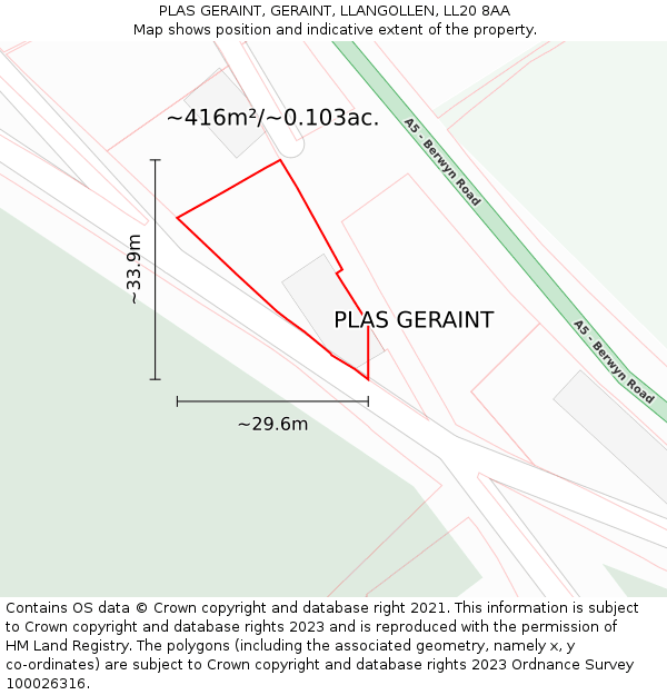 PLAS GERAINT, GERAINT, LLANGOLLEN, LL20 8AA: Plot and title map