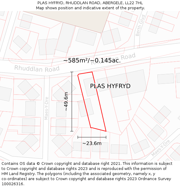 PLAS HYFRYD, RHUDDLAN ROAD, ABERGELE, LL22 7HL: Plot and title map