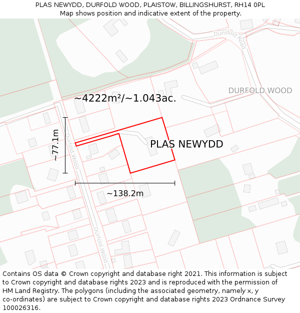 PLAS NEWYDD, DURFOLD WOOD, PLAISTOW, BILLINGSHURST, RH14 0PL: Plot and title map