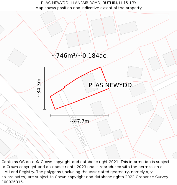 PLAS NEWYDD, LLANFAIR ROAD, RUTHIN, LL15 1BY: Plot and title map