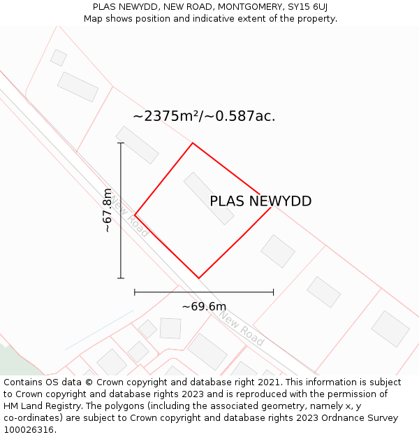 PLAS NEWYDD, NEW ROAD, MONTGOMERY, SY15 6UJ: Plot and title map