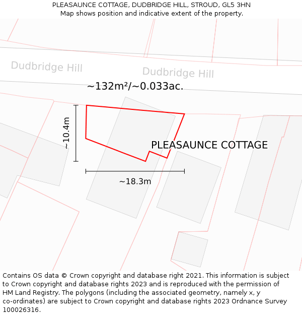 PLEASAUNCE COTTAGE, DUDBRIDGE HILL, STROUD, GL5 3HN: Plot and title map