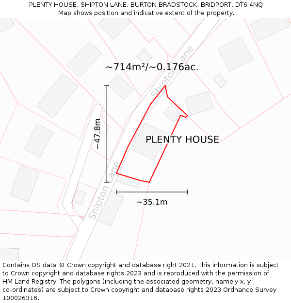 PLENTY HOUSE, SHIPTON LANE, BURTON BRADSTOCK, BRIDPORT, DT6 4NQ: Plot and title map