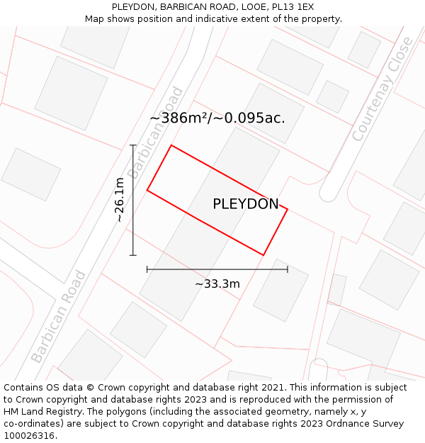 PLEYDON, BARBICAN ROAD, LOOE, PL13 1EX: Plot and title map