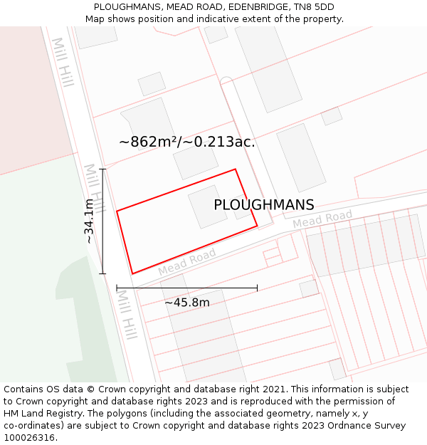 PLOUGHMANS, MEAD ROAD, EDENBRIDGE, TN8 5DD: Plot and title map