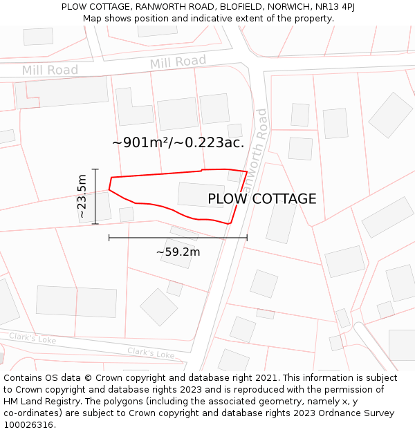 PLOW COTTAGE, RANWORTH ROAD, BLOFIELD, NORWICH, NR13 4PJ: Plot and title map