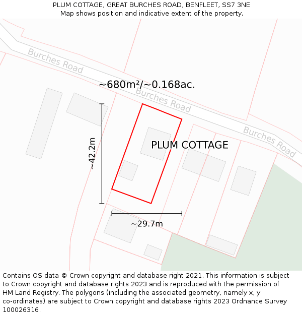 PLUM COTTAGE, GREAT BURCHES ROAD, BENFLEET, SS7 3NE: Plot and title map