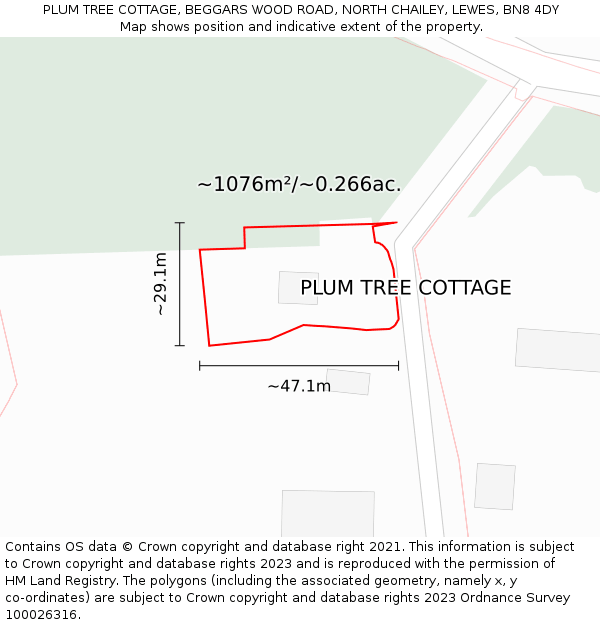 PLUM TREE COTTAGE, BEGGARS WOOD ROAD, NORTH CHAILEY, LEWES, BN8 4DY: Plot and title map