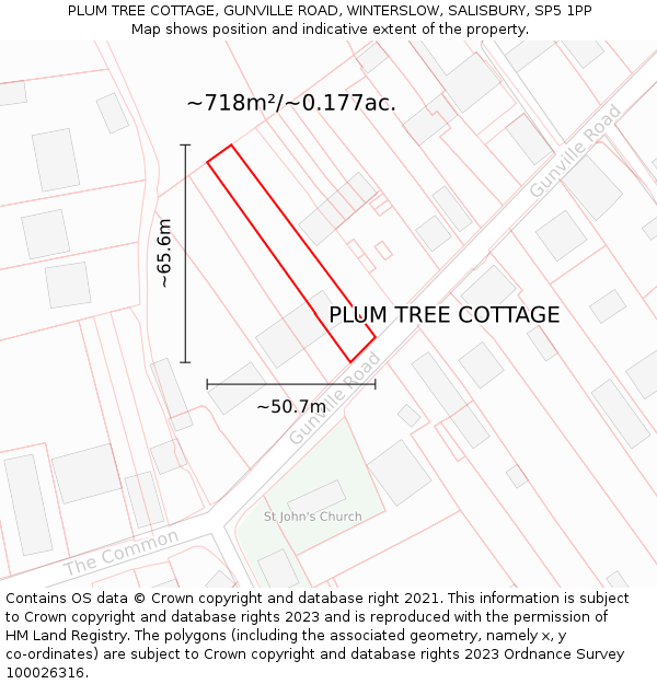 PLUM TREE COTTAGE, GUNVILLE ROAD, WINTERSLOW, SALISBURY, SP5 1PP: Plot and title map