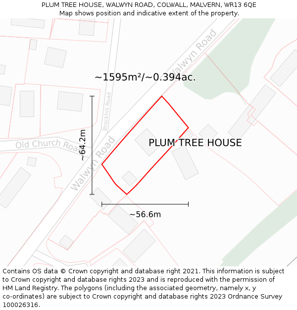 PLUM TREE HOUSE, WALWYN ROAD, COLWALL, MALVERN, WR13 6QE: Plot and title map