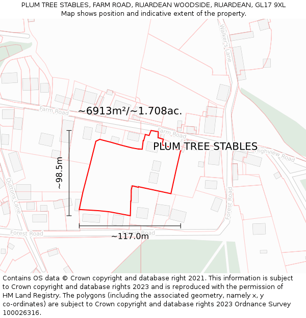 PLUM TREE STABLES, FARM ROAD, RUARDEAN WOODSIDE, RUARDEAN, GL17 9XL: Plot and title map