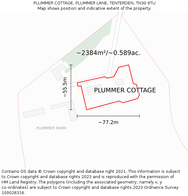 PLUMMER COTTAGE, PLUMMER LANE, TENTERDEN, TN30 6TU: Plot and title map