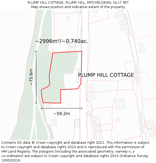 PLUMP HILL COTTAGE, PLUMP HILL, MITCHELDEAN, GL17 0ET: Plot and title map